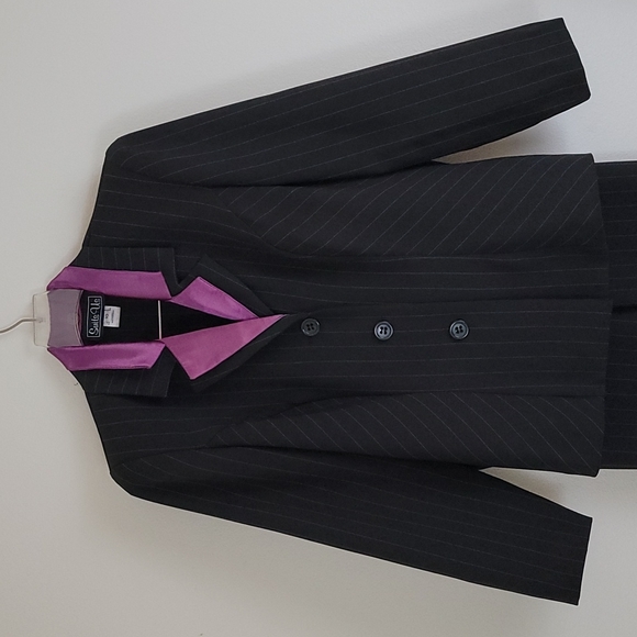 Suits Us Black W/ Purple Pinstripes Pantsuit 10 - Picture 3 of 10